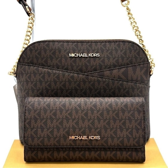 Michael Kors Handbags - Michael Kors JST Medium Dome Crossbody & Large Trifold Wallet Brown (NWT)